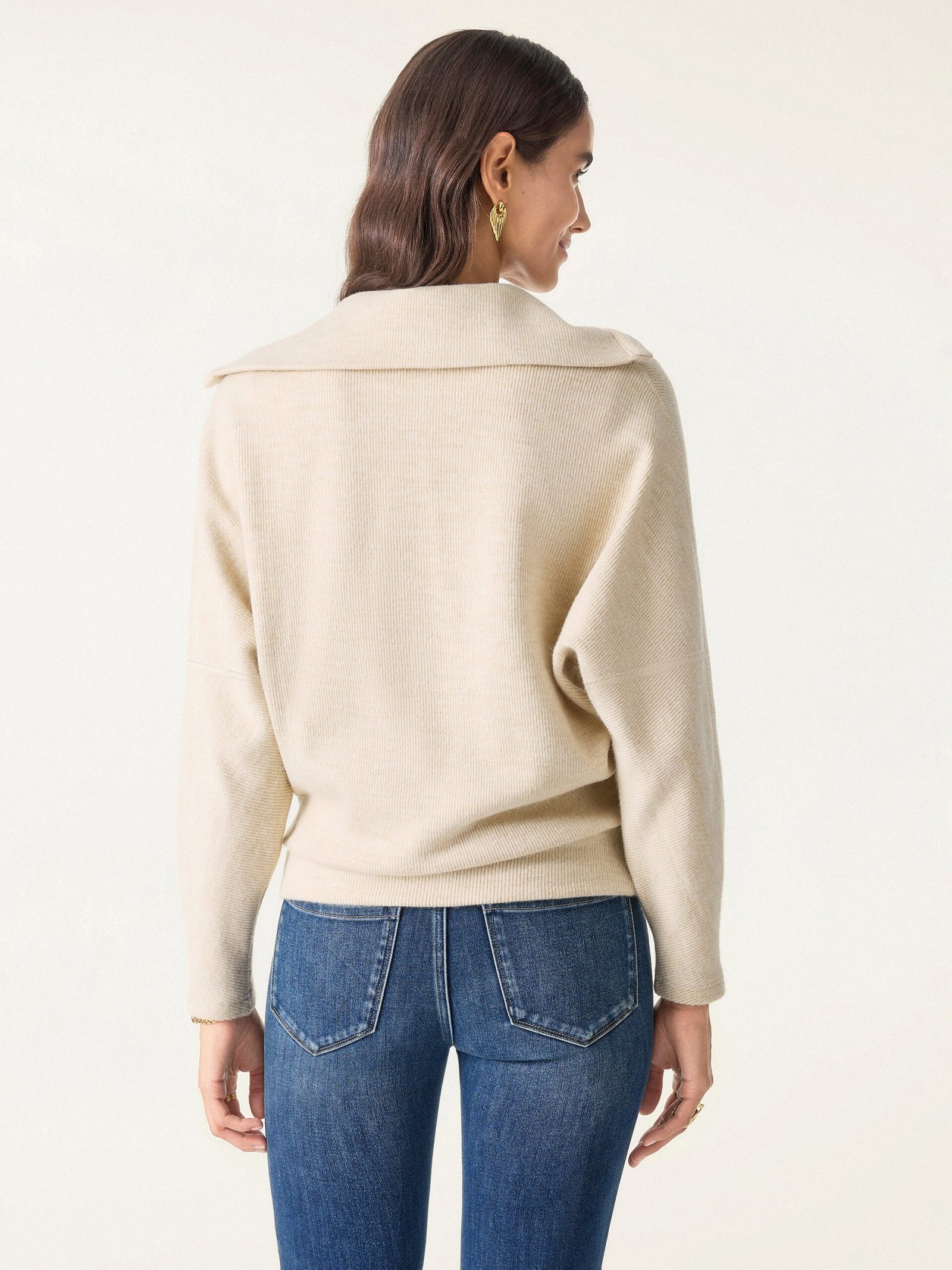 2Pcs Set Petite Double Waistband Straight Pants & V-Neck Batwing Sleeve Pullover - Image 13
